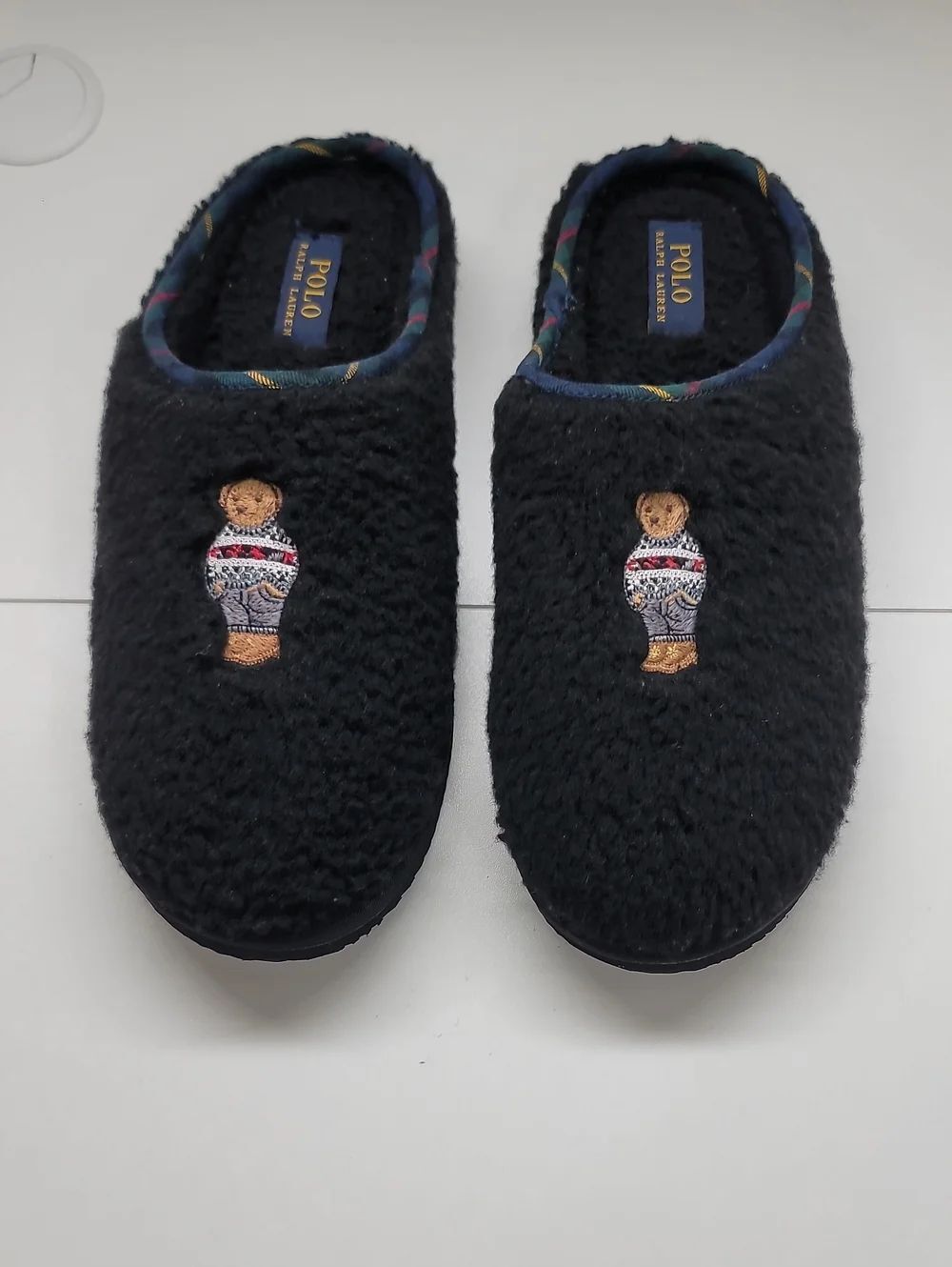 Polo by Ralph Lauren Black Fleece Bear Slippers Size 11